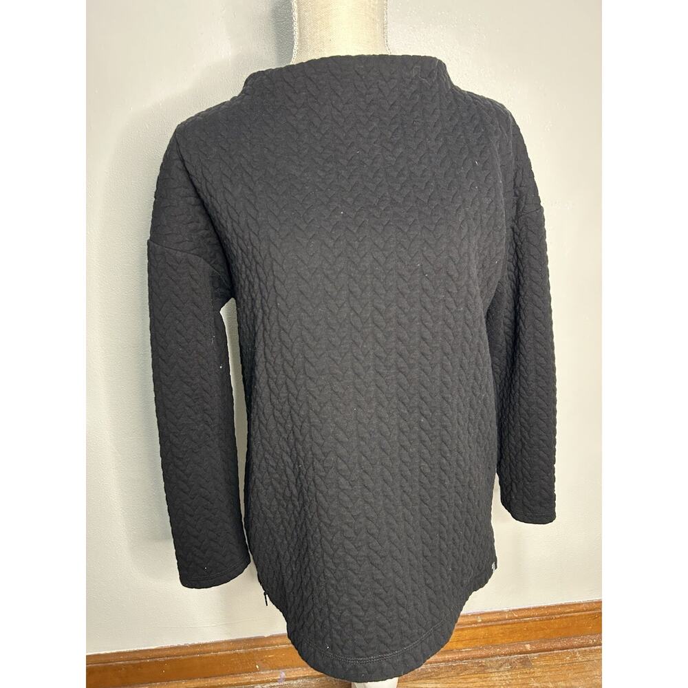 Talbots Quilted Double Cloth Mock Neck Sweater Womens Medium Black